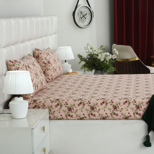 2Pcs Digital Percale Single Bed Sheet With Same Fabric Packing- PC002 single bed sheet Apricot