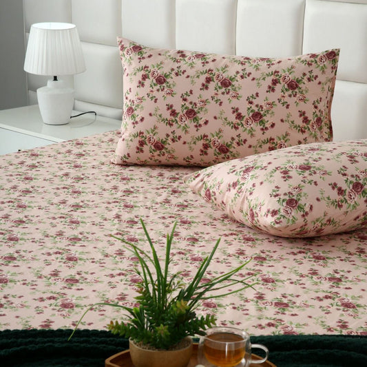 Percale Fitted Bed Sheet- Vintage Rose Fitted Sheets Apricot