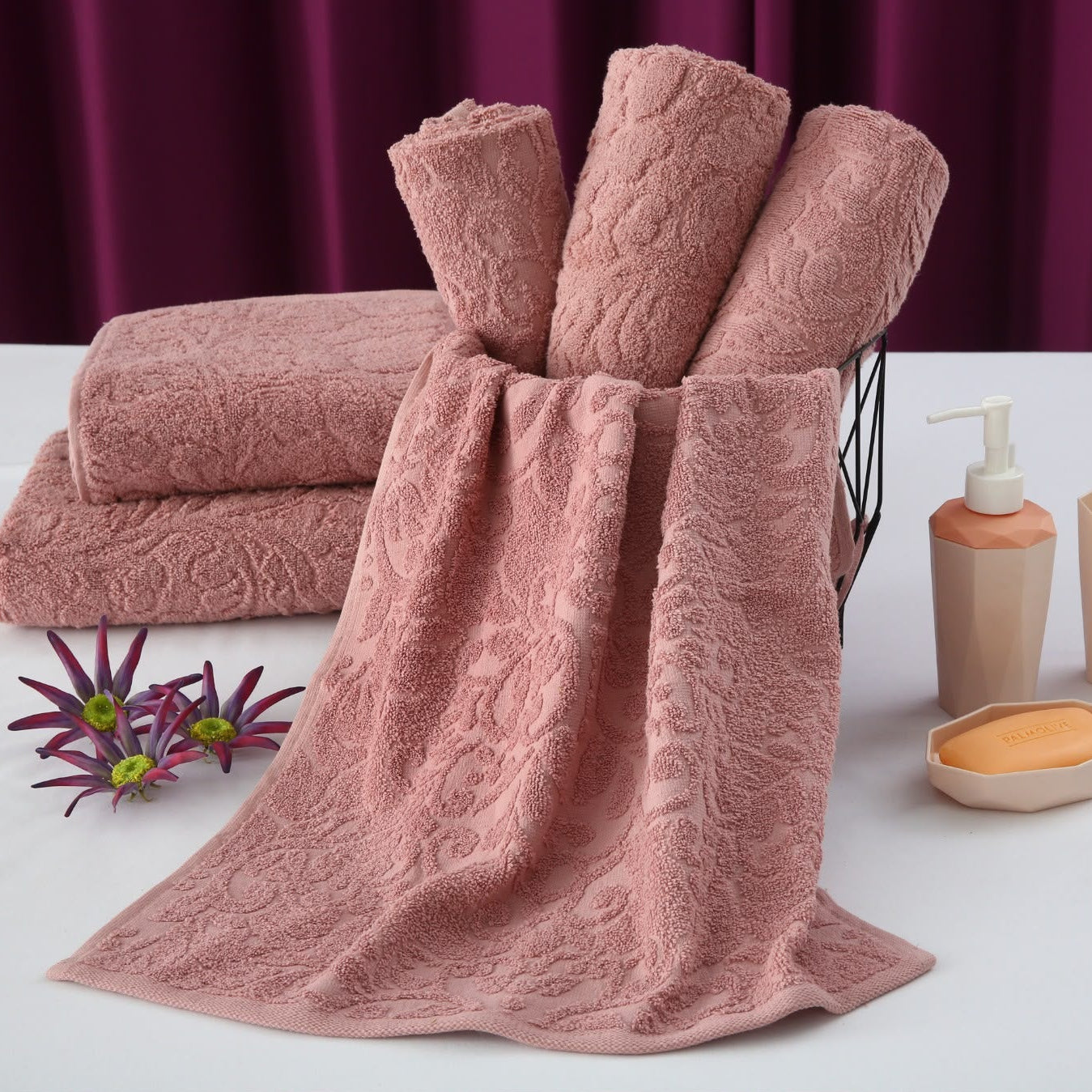 1 PC 100% Cotton Face Towel (10259)- Dusty Pink