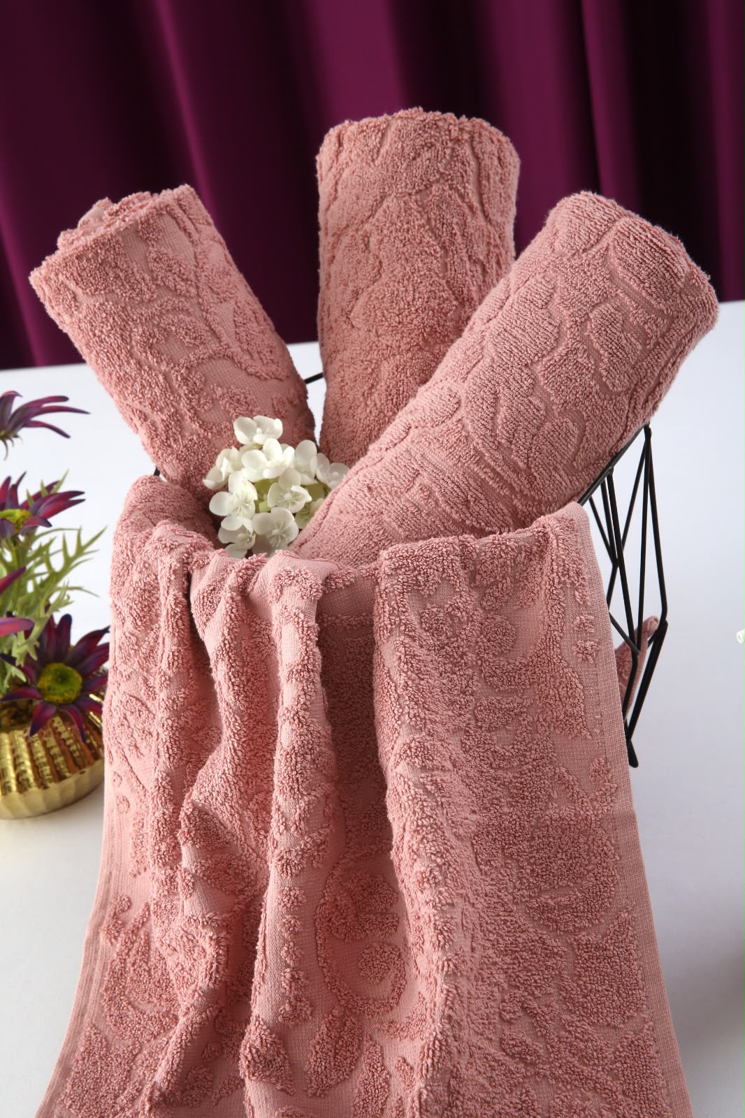 1 PC 100% Cotton Face Towel (10259)- Dusty Pink