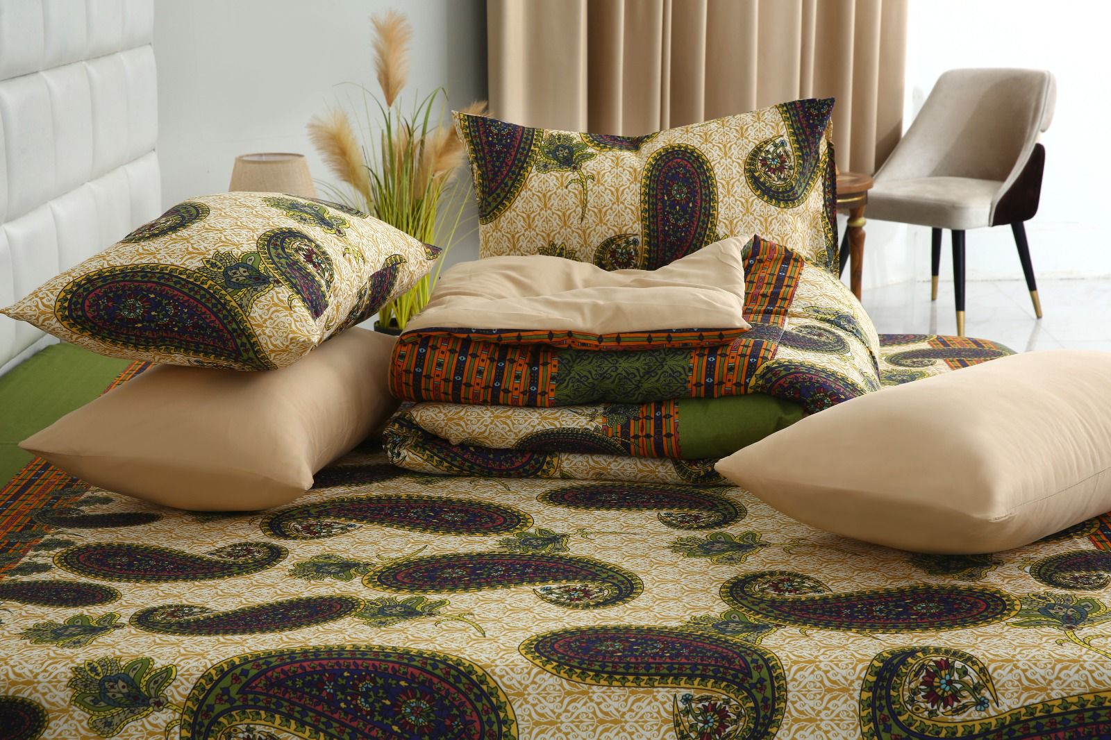 6 PCs Summer Comforter Set- COM004 Bed Spread Apricot
