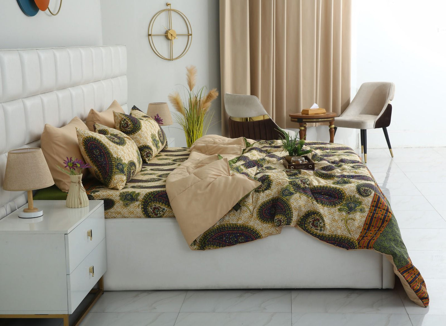 6 PCs Summer Comforter Set- COM004 Bed Spread Apricot