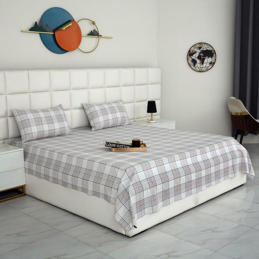 3 PCs Double Bed Sheet With Same Packing- Check BED SHEET Apricot