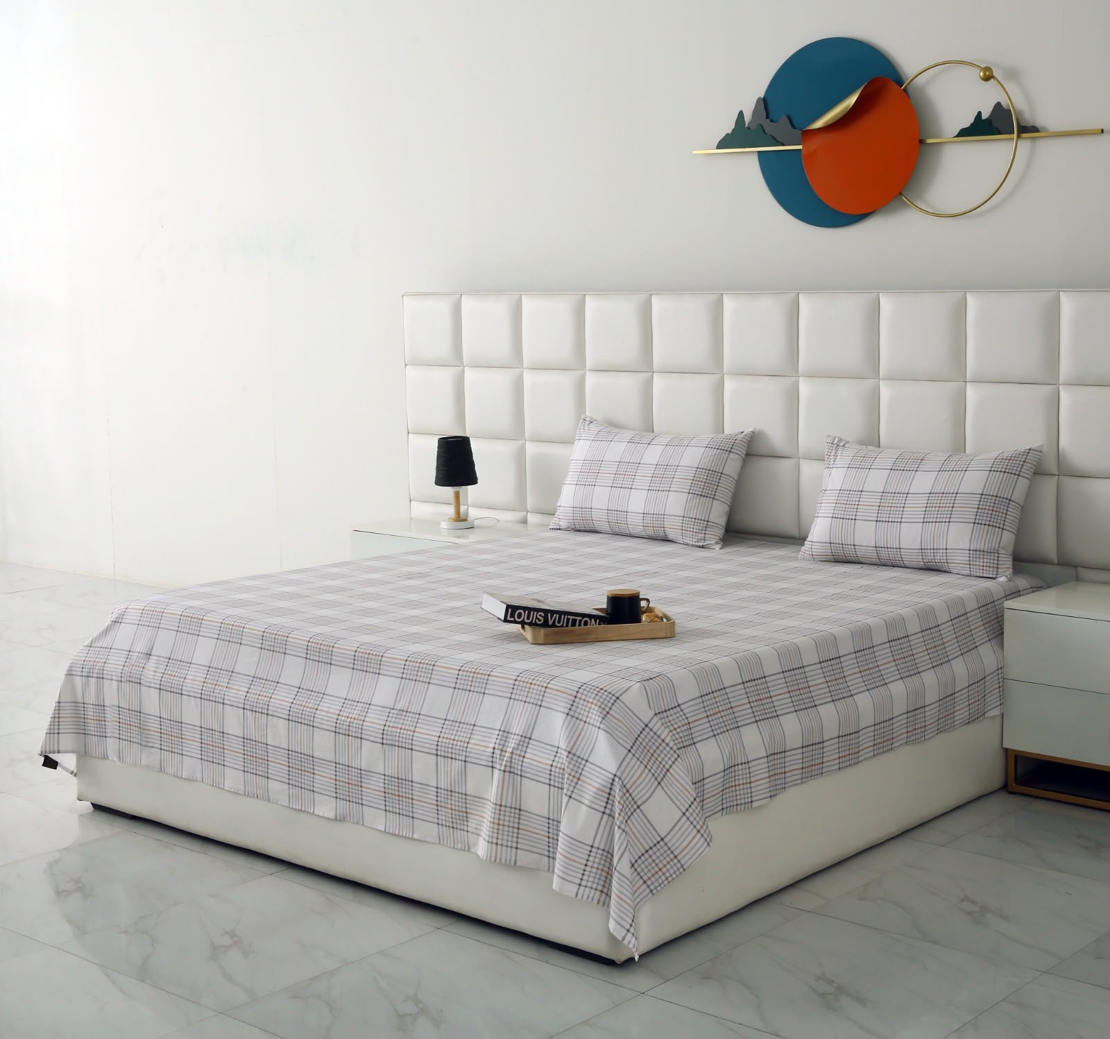 3 PCs Double Bed Sheet With Same Packing- Check BED SHEET Apricot