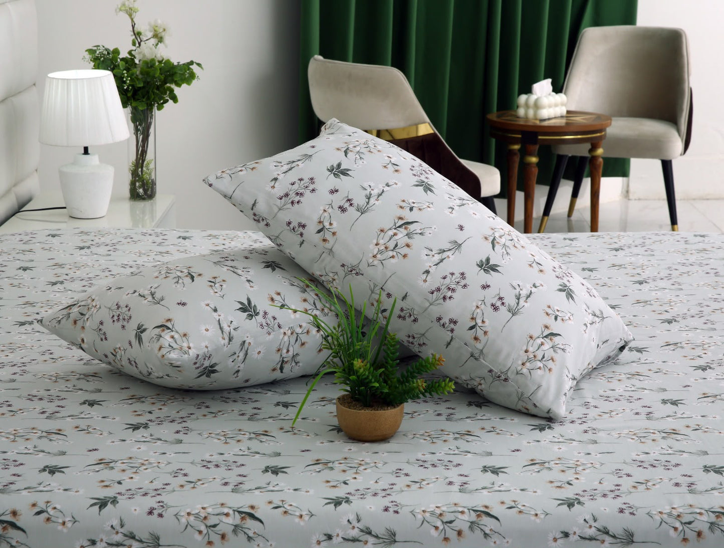 3 PCs Double Bed Sheet With Same Packing- Flora Haze BED SHEET Apricot
