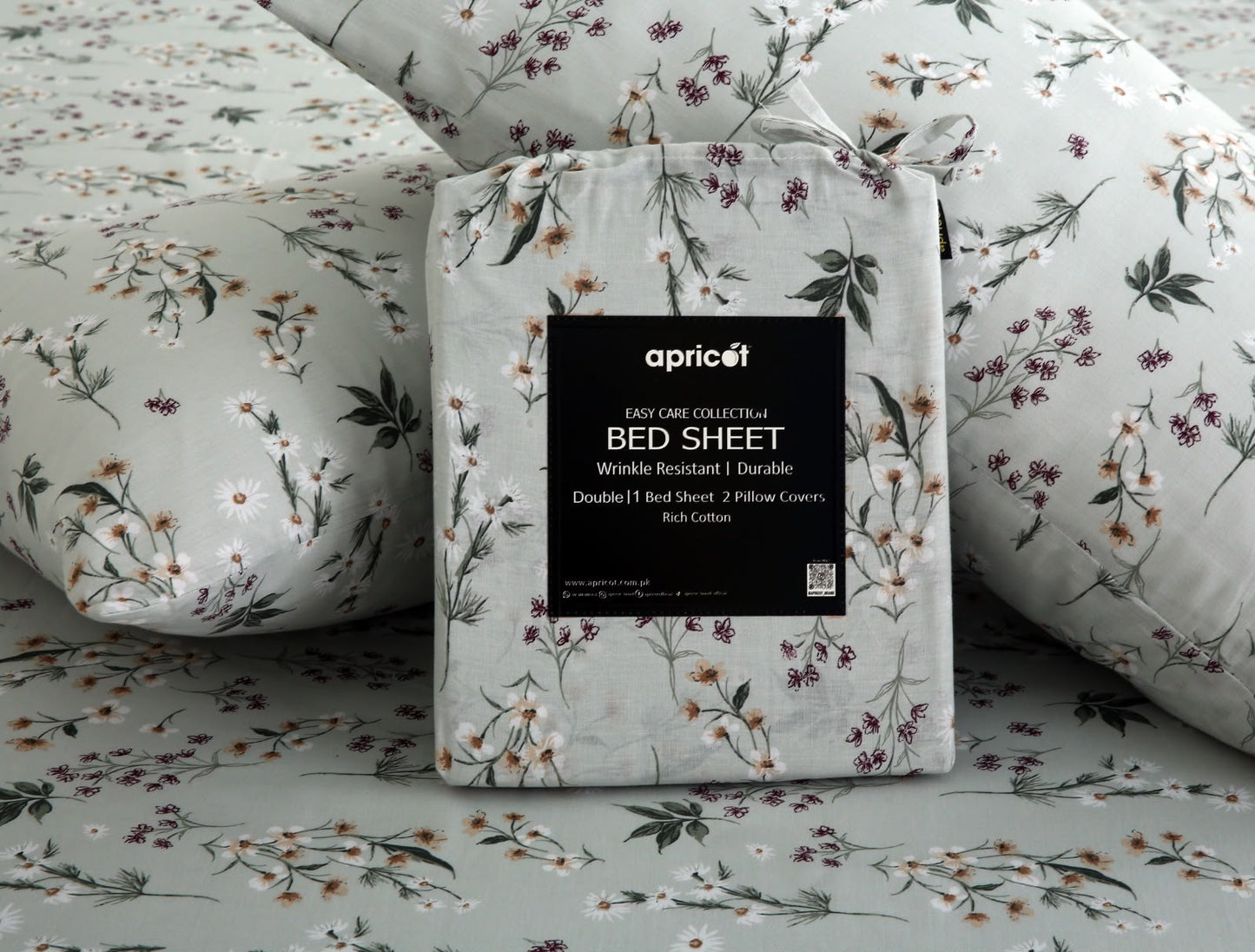3 PCs Double Bed Sheet With Same Packing- Flora Haze BED SHEET Apricot