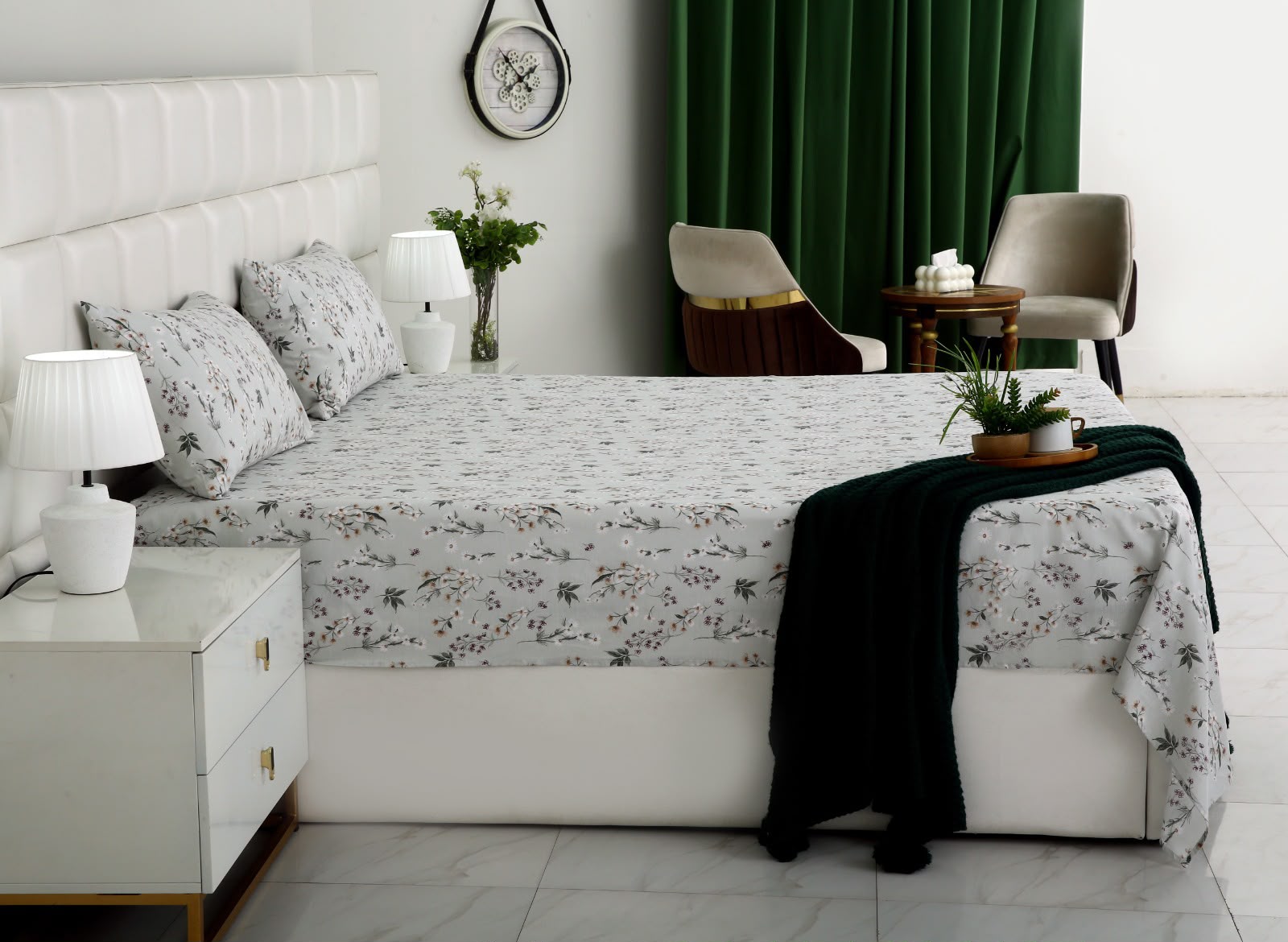 3 PCs Double Bed Sheet With Same Packing- Flora Haze BED SHEET Apricot