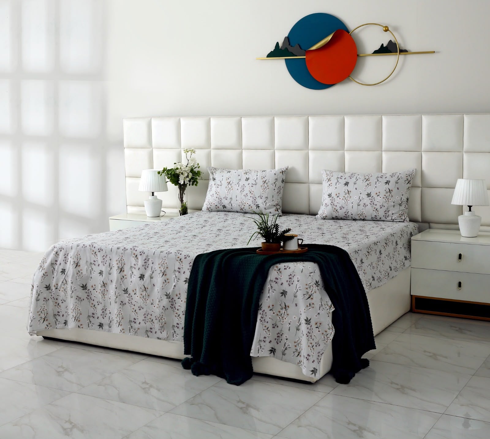 3 PCs Double Bed Sheet With Same Packing- Flora Haze BED SHEET Apricot