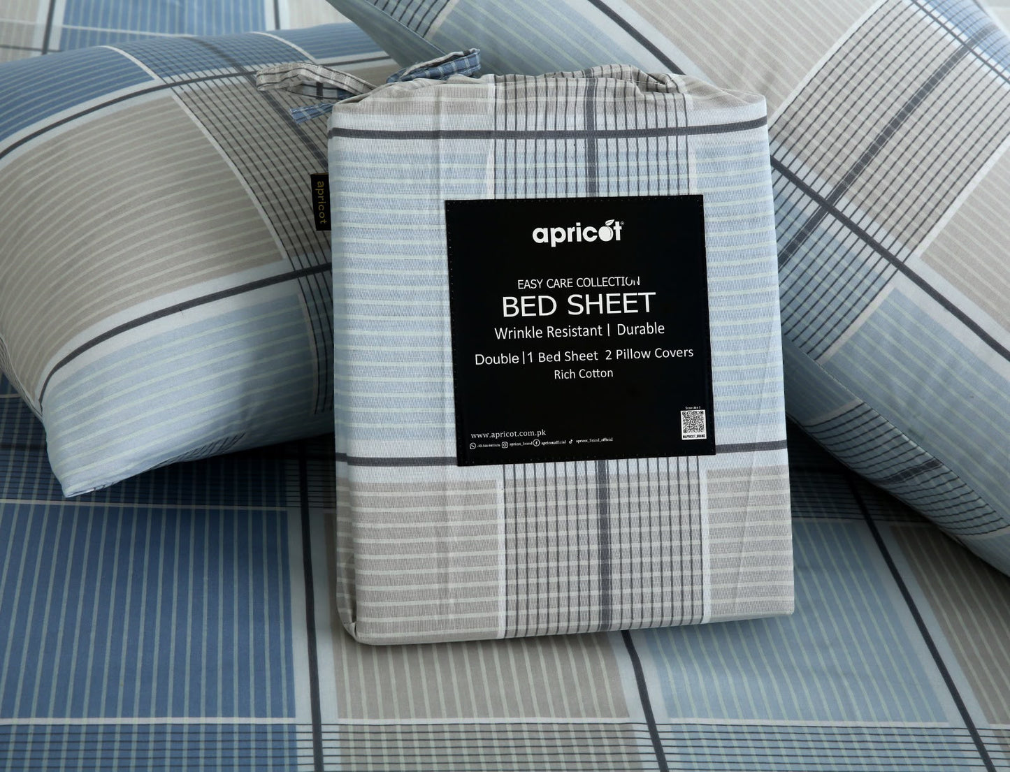 3 PCs Double Bed Sheet With Same Packing- Cobblestone
