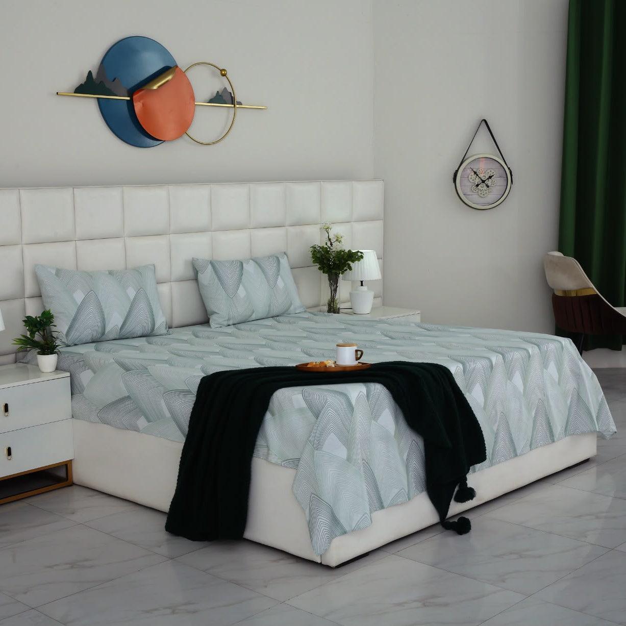 3 PCs Double Bed Sheet With Same Packing- Sketchey Art BED SHEET Apricot