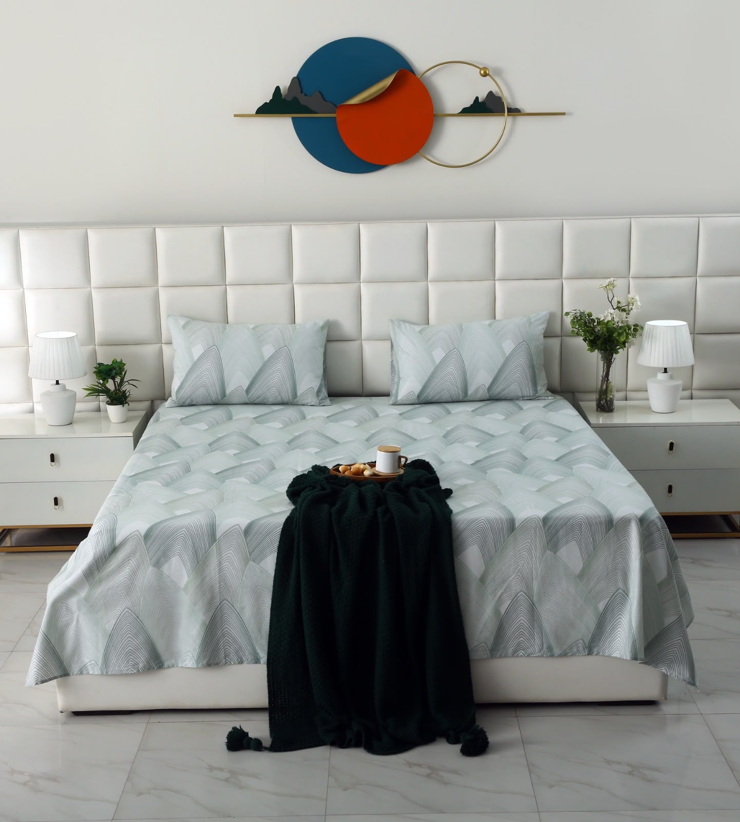 3 PCs Double Bed Sheet With Same Packing- Sketchey Art BED SHEET Apricot