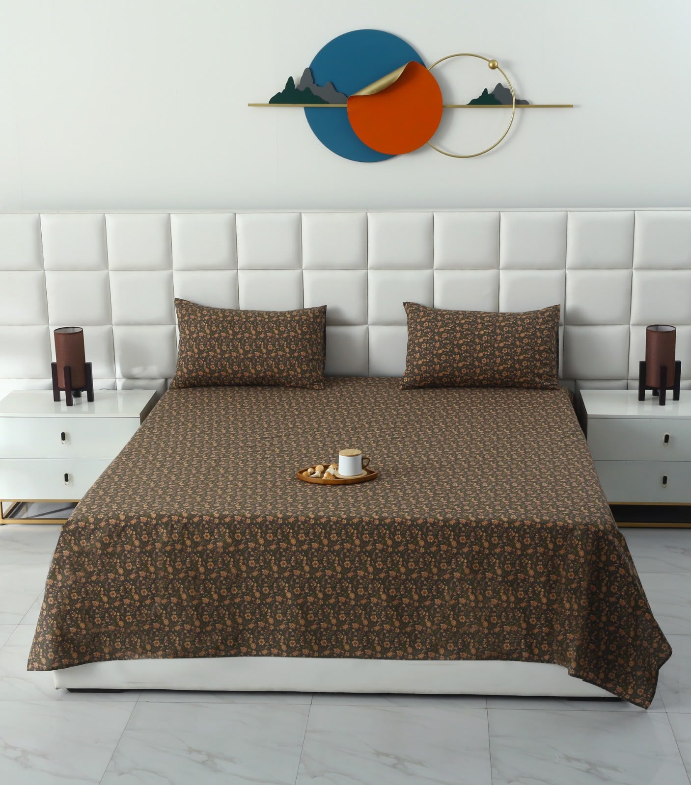 3 PCs Double Bed Sheet With Same Packing- Coral Spice BED SHEET Apricot