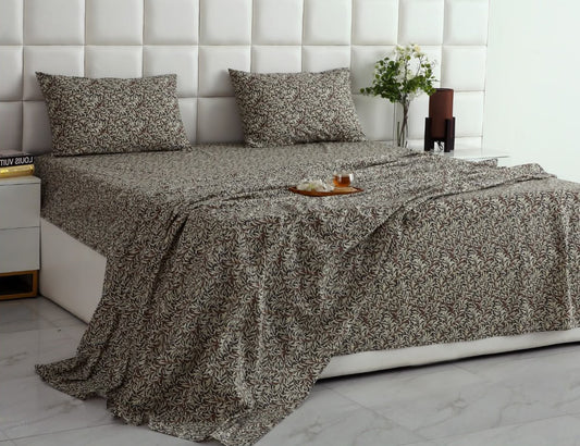 3 PCs Double Bed Sheet With Same Packing- Brown Hawaii BED SHEET Apricot