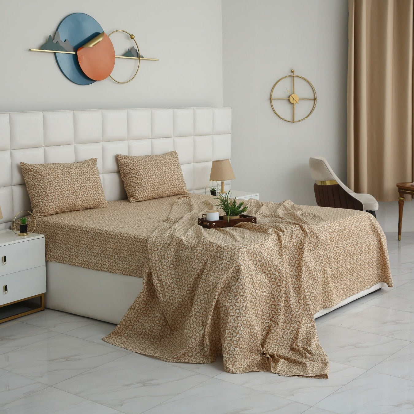 3 PCs Double Bed Sheet With Same Packing- Ecru