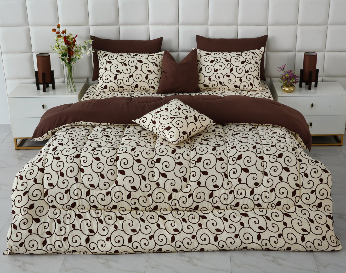 8 PCs Winter Razai Set- Moca Motif Comforters Apricot