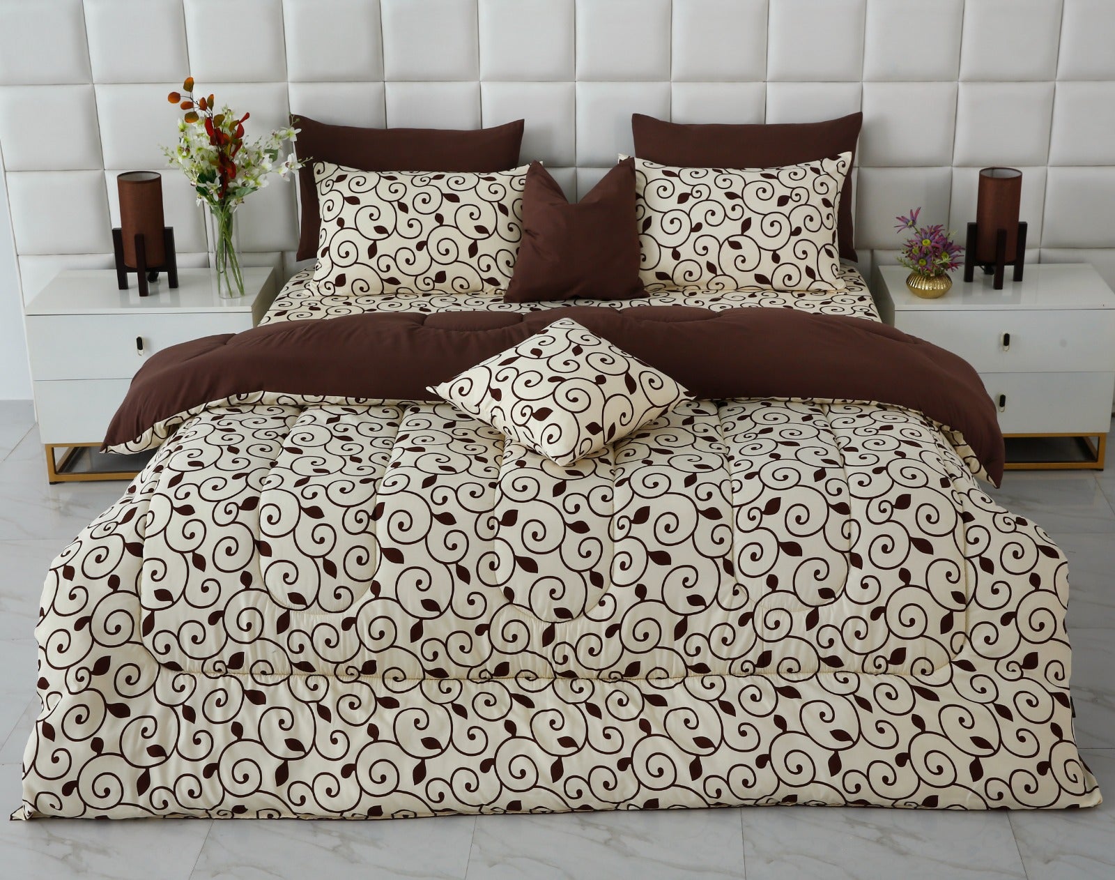 8 PCs Winter Razai Set- Moca Motif Comforters Apricot
