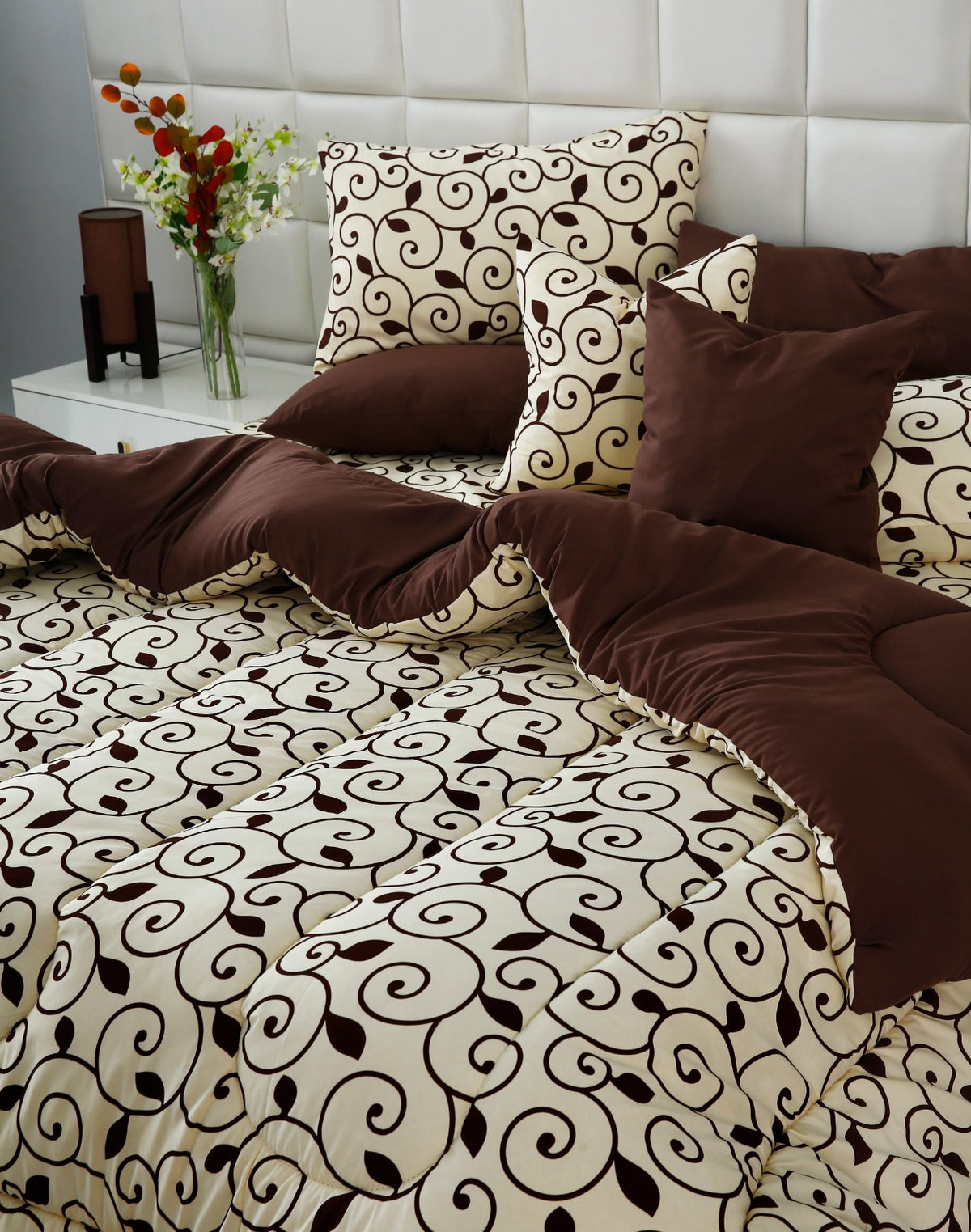8 PCs Winter Razai Set- Moca Motif Comforters Apricot