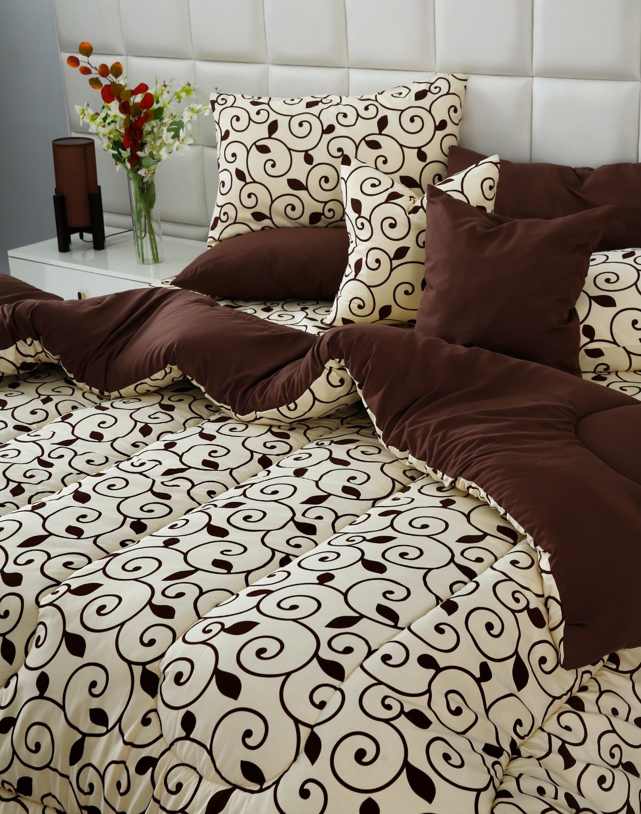 8 PCs Winter Razai Set- Moca Motif Comforters Apricot