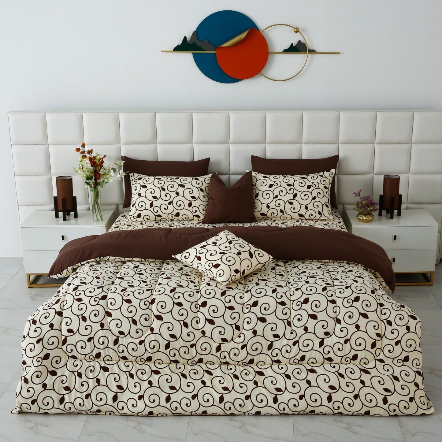 8 PCs Winter Razai Set- Moca Motif Comforters Apricot