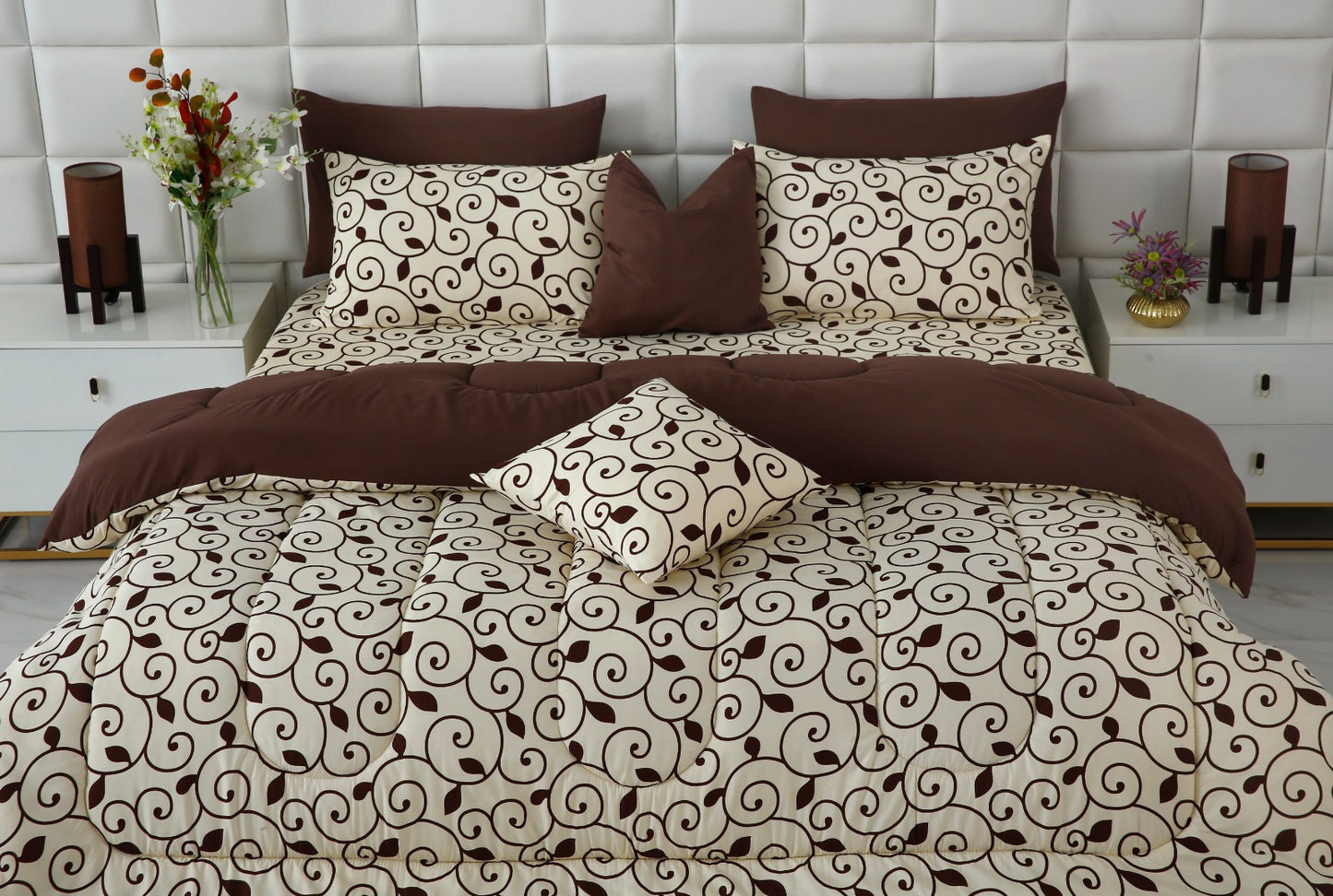 8 PCs Winter Razai Set- Moca Motif Comforters Apricot