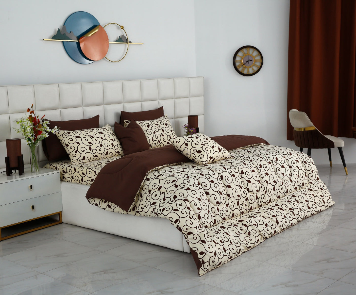 8 PCs Winter Razai Set- Moca Motif Comforters Apricot