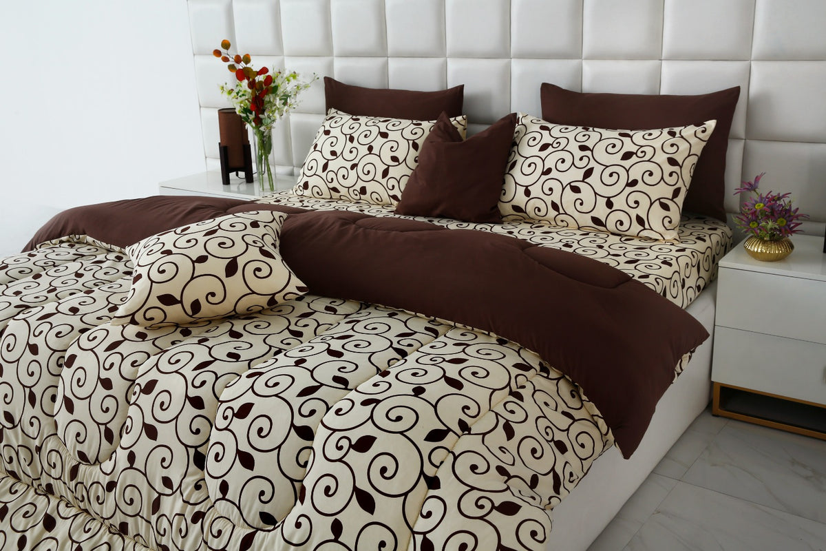 8 PCs Winter Razai Set- Moca Motif Comforters Apricot
