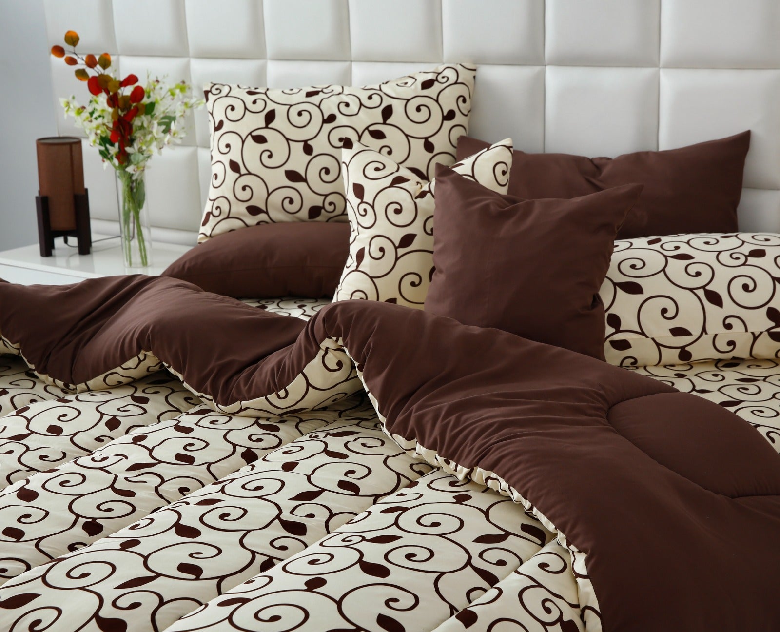 8 PCs Winter Razai Set- Moca Motif Comforters Apricot