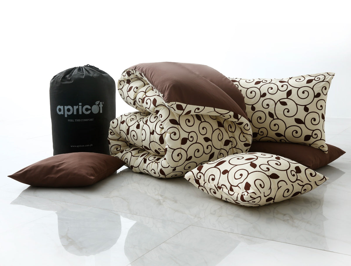8 PCs Winter Razai Set- Moca Motif Comforters Apricot
