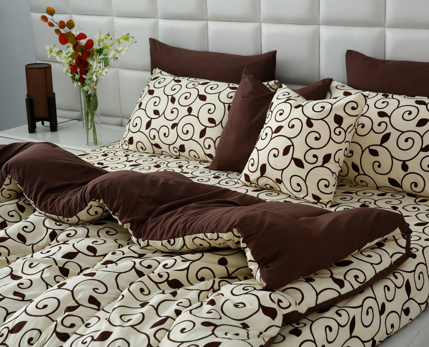 8 PCs Winter Razai Set- Moca Motif Comforters Apricot