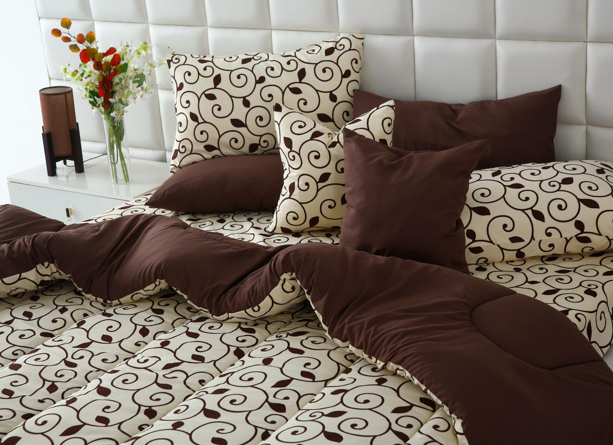 8 PCs Winter Razai Set- Moca Motif Comforters Apricot