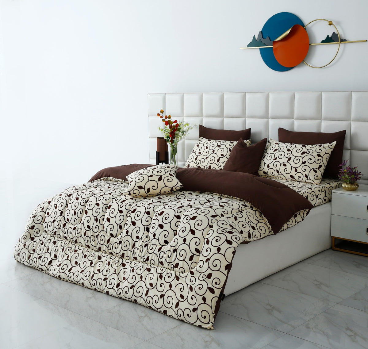 8 PCs Winter Razai Set- Moca Motif Comforters Apricot