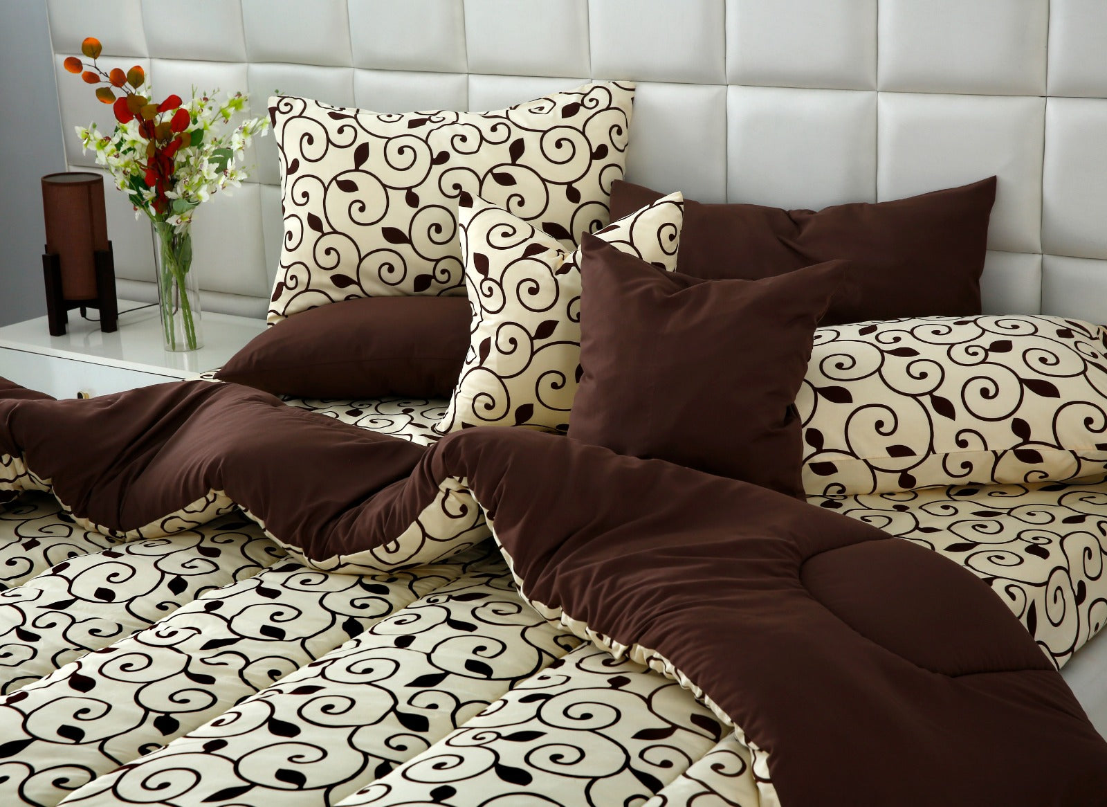 8 PCs Winter Razai Set- Moca Motif Comforters Apricot