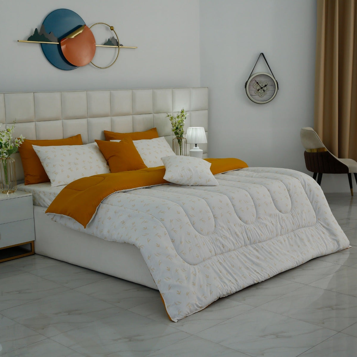8 PCs Premium Winter Razai Set- Golden Meadow