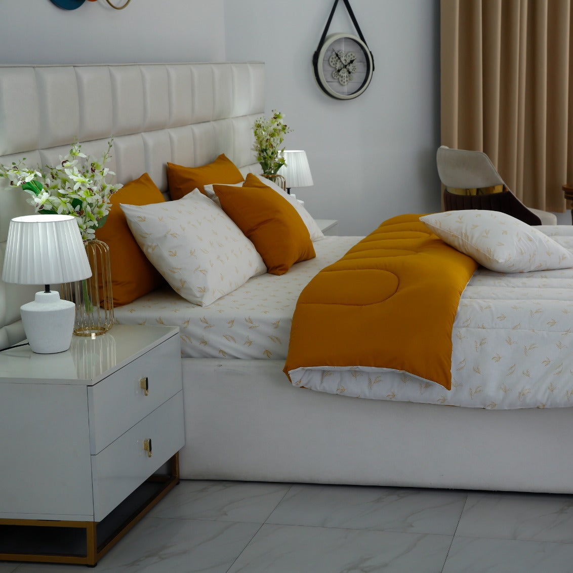 8 PCs Premium Winter Razai Set- Golden Meadow