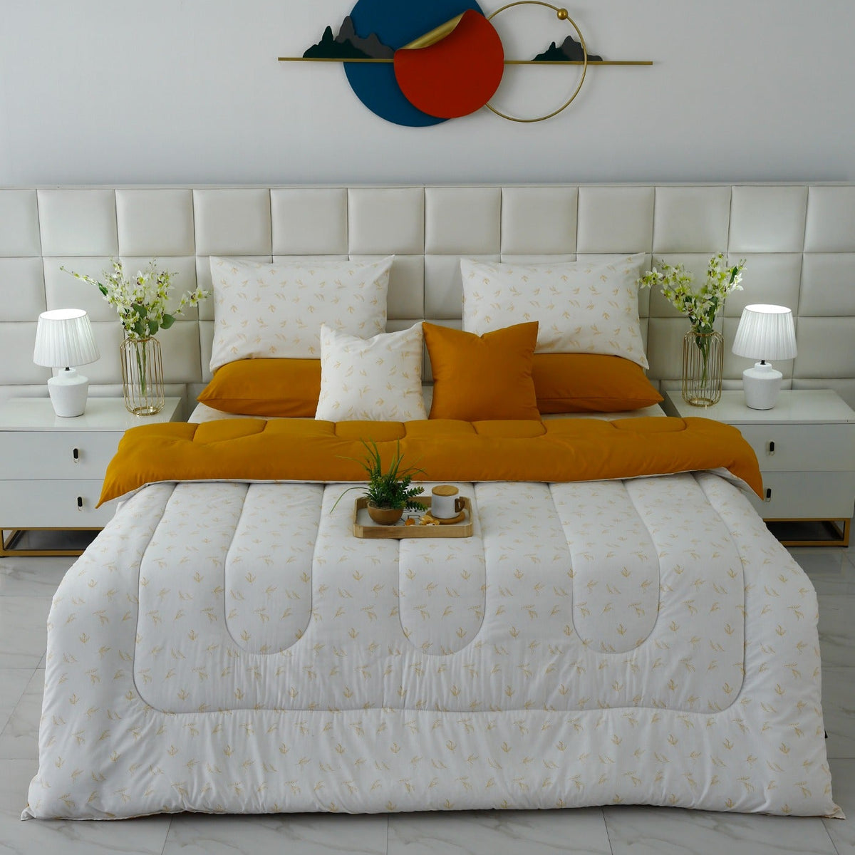 8 PCs Premium Winter Razai Set- Golden Meadow