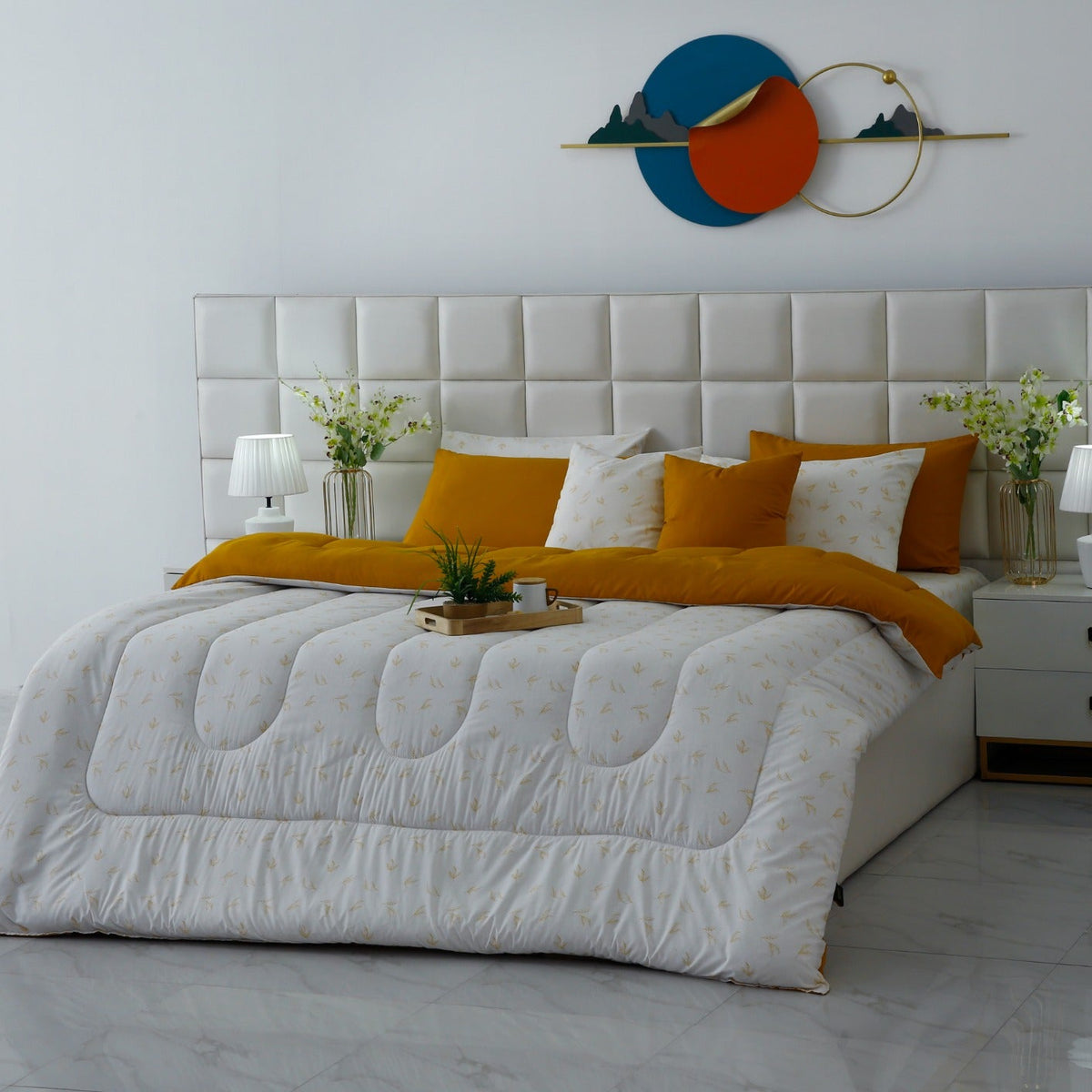 8 PCs Premium Winter Razai Set- Golden Meadow
