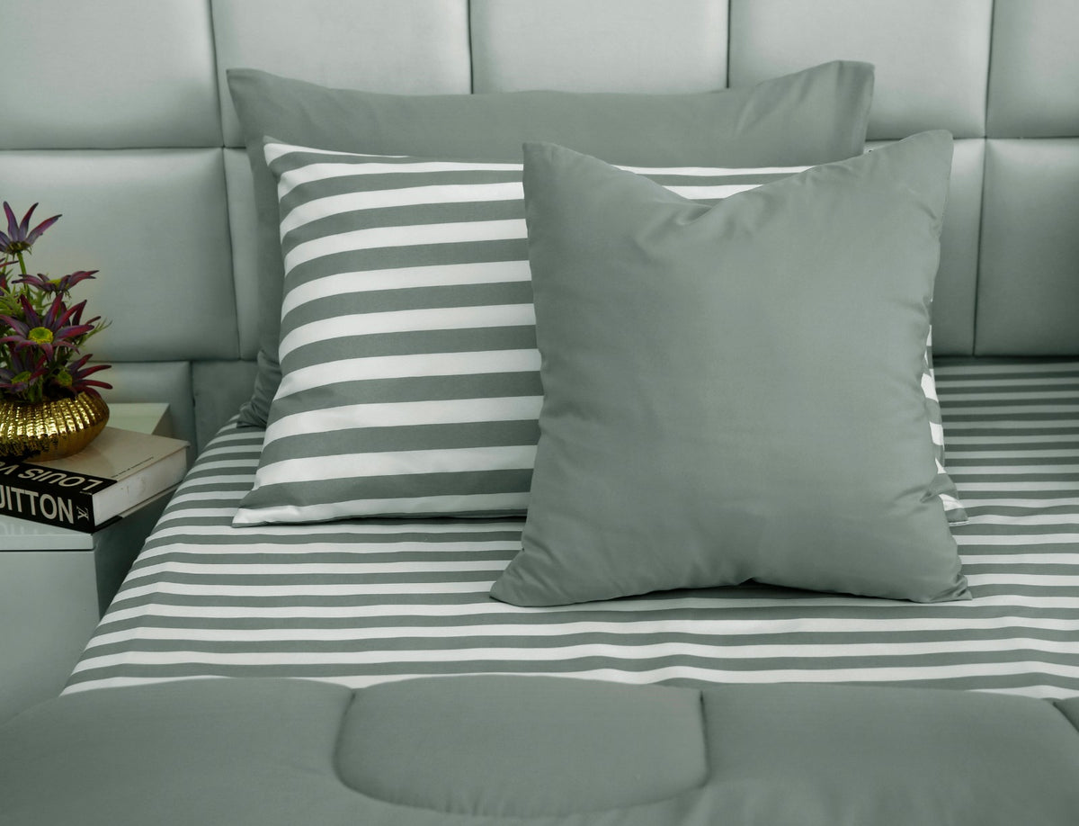 8 PCs Winter Razai Set- Green Stripes Comforters Apricot