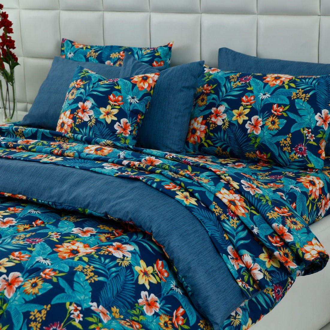 8 PCs Premium Winter Razai Set- Tropical Tide Comforters Apricot