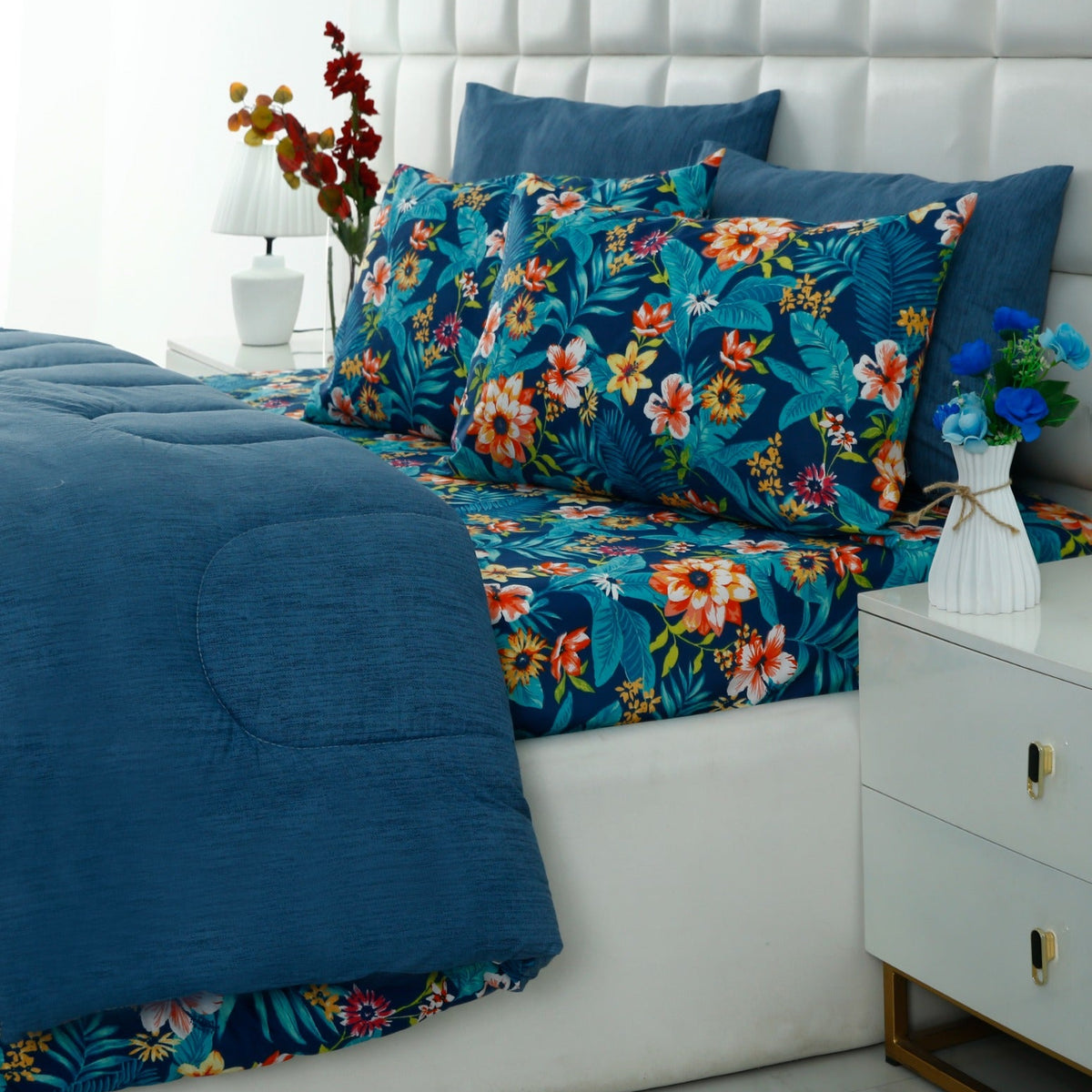 8 PCs Premium Winter Razai Set- Tropical Tide Comforters Apricot