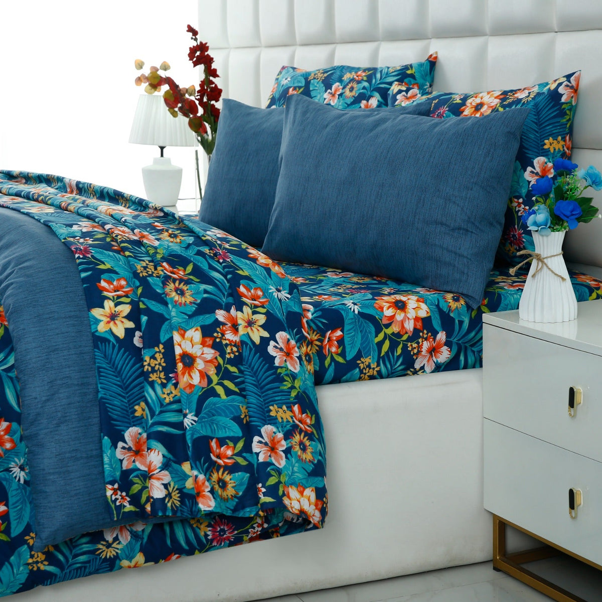 8 PCs Premium Winter Razai Set- Tropical Tide Comforters Apricot