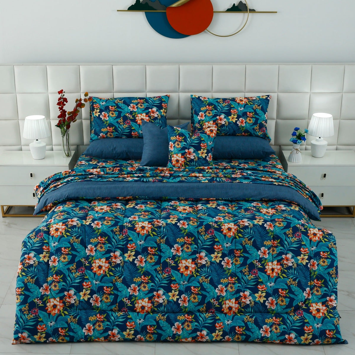 8 PCs Premium Winter Razai Set- Tropical Tide Comforters Apricot