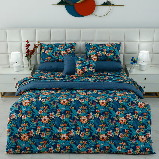 8 PCs Premium Winter Razai Set- Tropical Tide Comforters Apricot