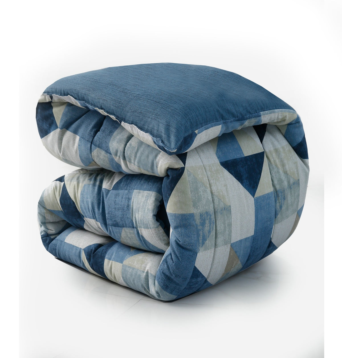 8 PCs Premium Winter Razai Set- Blue Mosaic Comforters Apricot