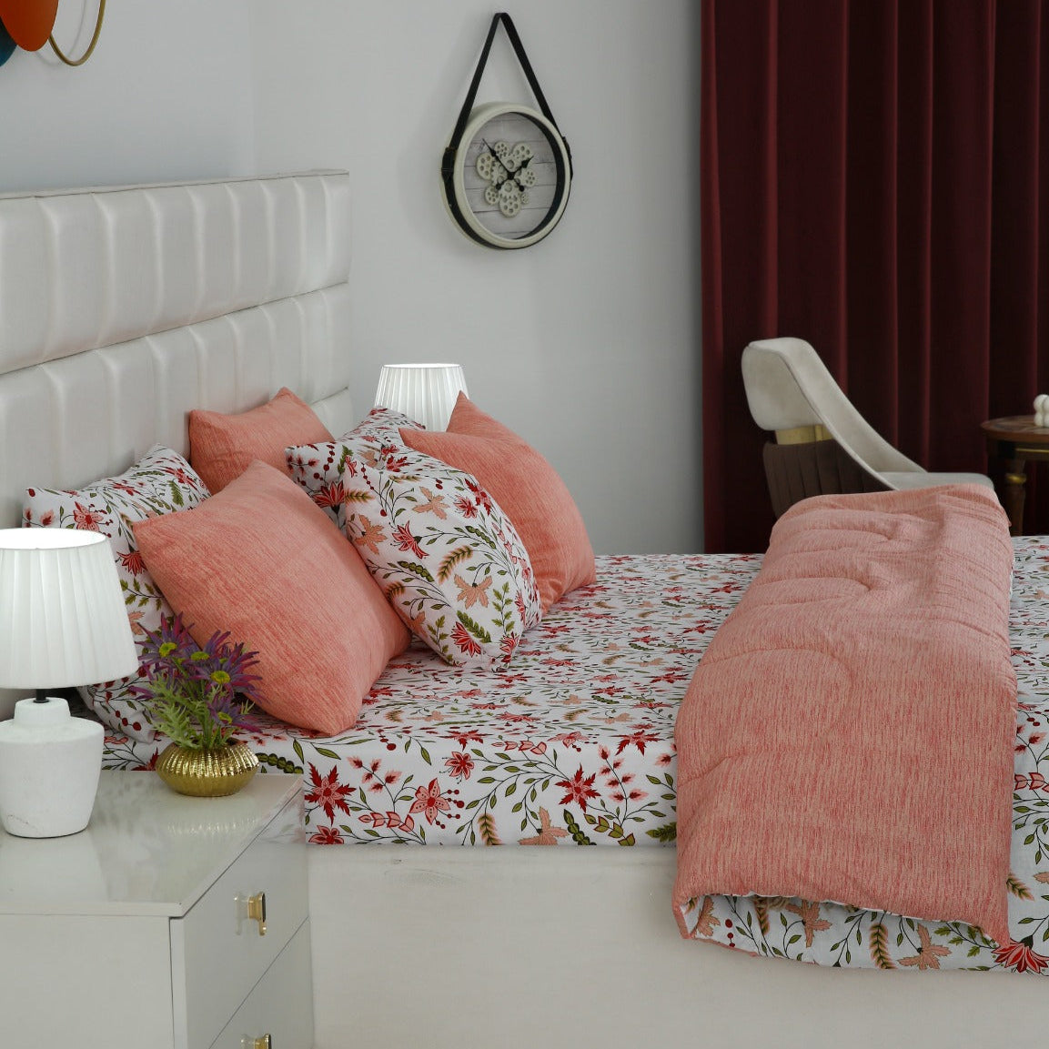 8 PCs Premium Winter Razai Set- Autumn Petals Comforters Apricot