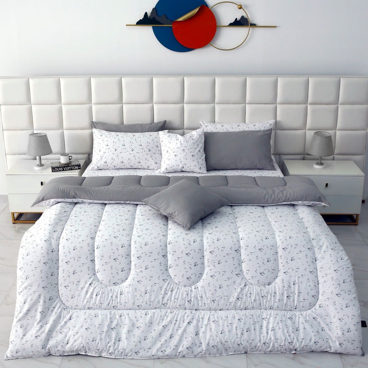 8 PCs Premium Winter Razai Set- Silver Spring Comforters Apricot