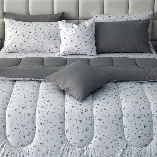 8 PCs Premium Winter Razai Set- Silver Spring