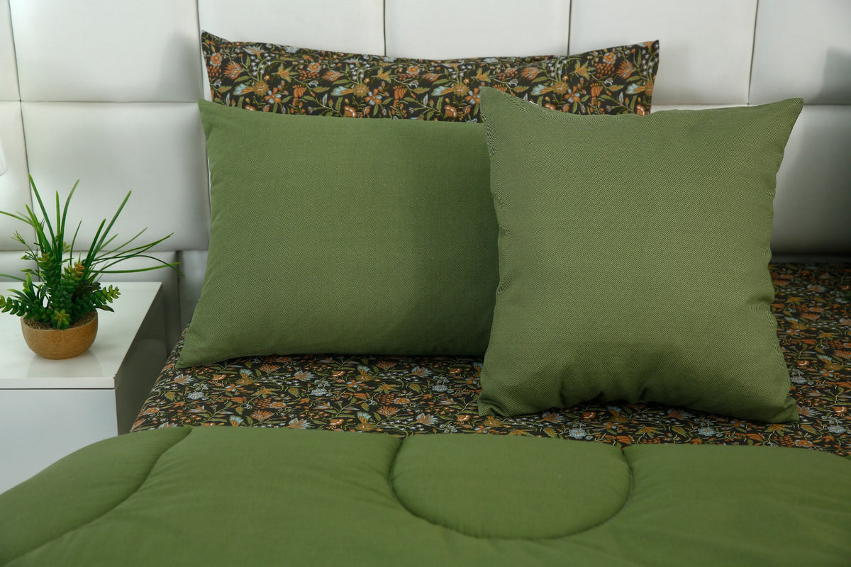8 PCs Premium Winter Razai Set- Olive Grove
