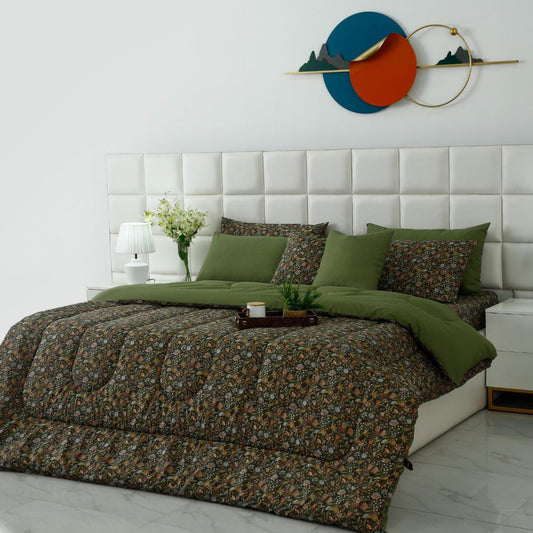 8 PCs Premium Winter Razai Set- Olive Grove