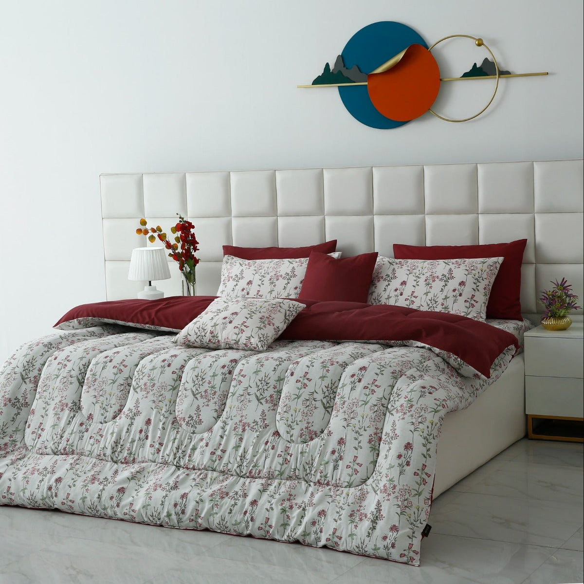 8 PCs Premium Winter Razai Set- Ruby Meadow Comforters Apricot