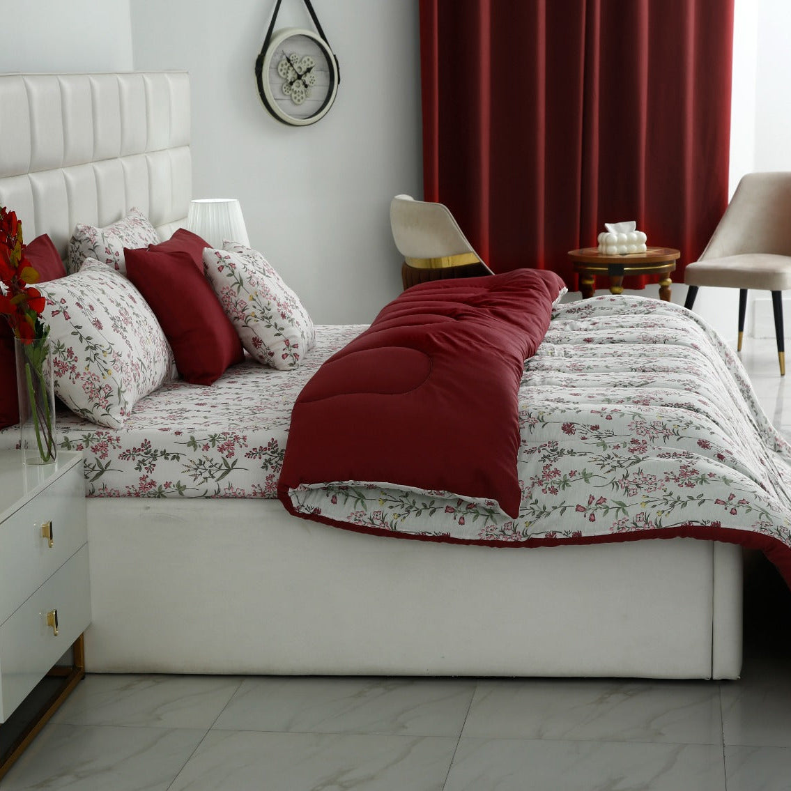 8 PCs Premium Winter Razai Set- Ruby Meadow Comforters Apricot